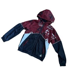 Reebok Windbreaker Hooded Jacket Rain Navy Blue Maroon Red White Boys 10-12